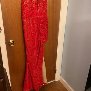 Prom dress with lace and slit